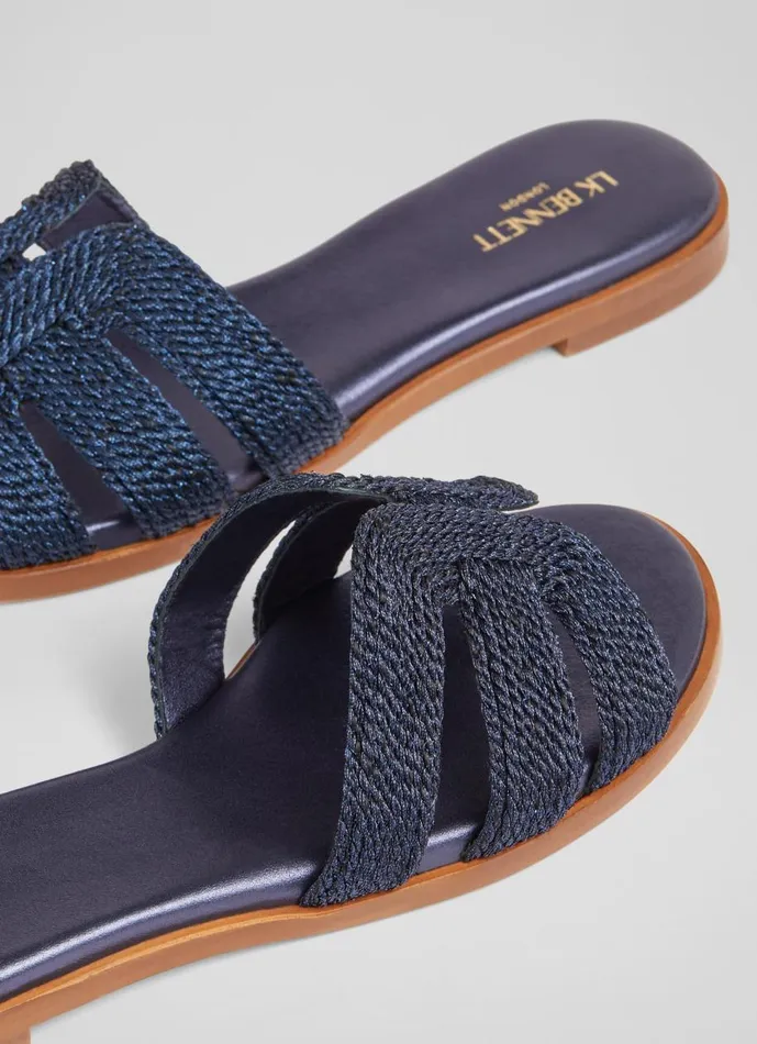 Women Flats LKBennett Riley Navy Metallic Rope Flat Mules Navy Blue Women Flats LKBennett Riley Navy Metallic Rope Flat Mules Navy Blue