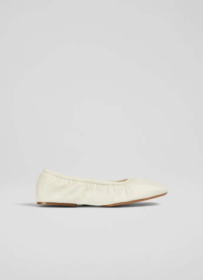 Women Flats LKBennett Tayla Ecru Folded Ballerina Flat Ecru