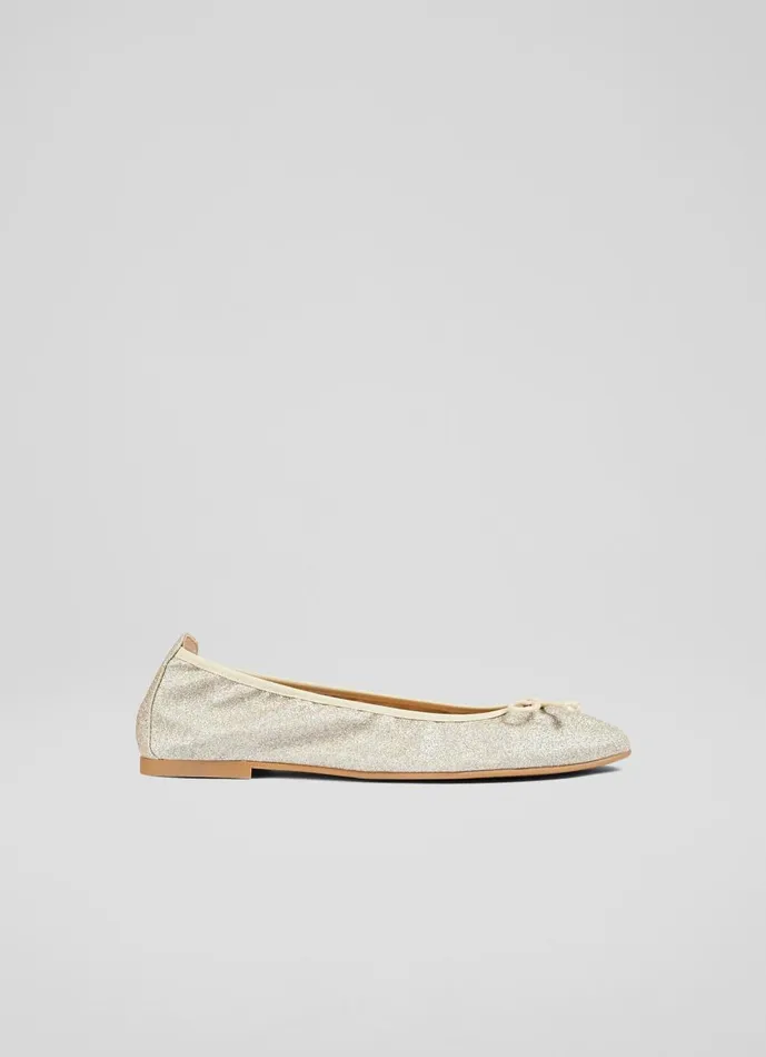 Women Flats LKBennett Trilly Gold Glitter Ballet Pumps Metallic
