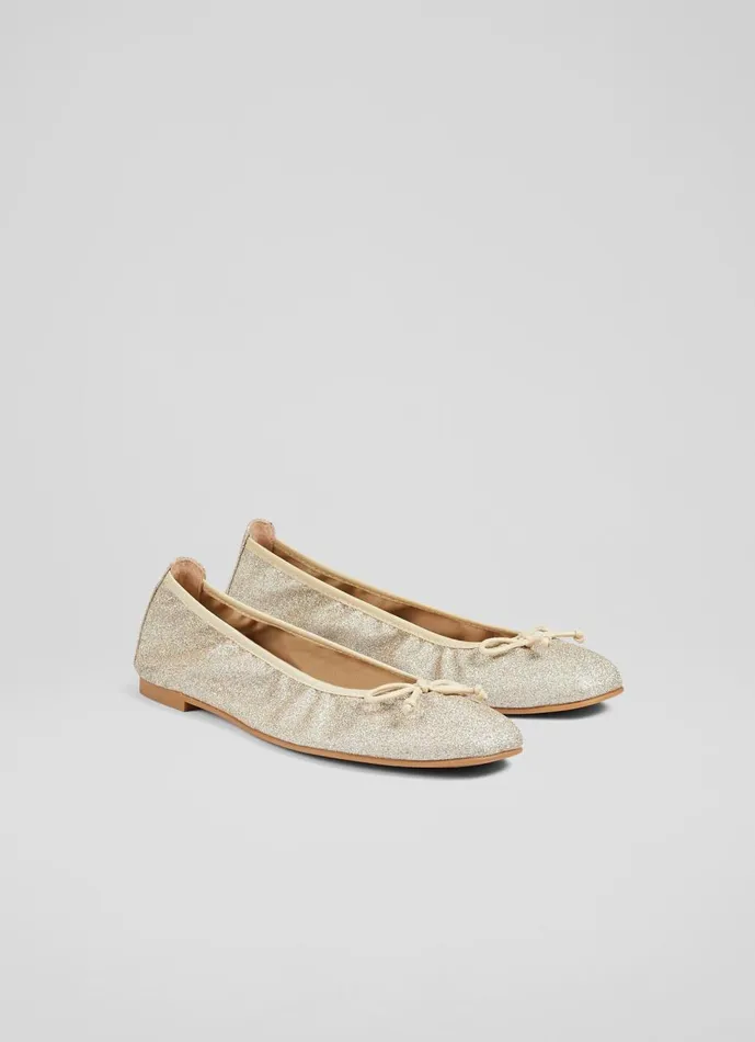Women Flats LKBennett Trilly Gold Glitter Ballet Pumps Metallic Women Flats LKBennett Trilly Gold Glitter Ballet Pumps Metallic
