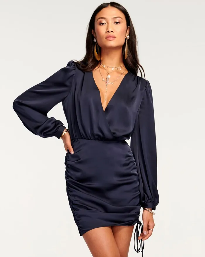 Women Foxy Ruched Mini Dress Navy Ramy Brook Dresses