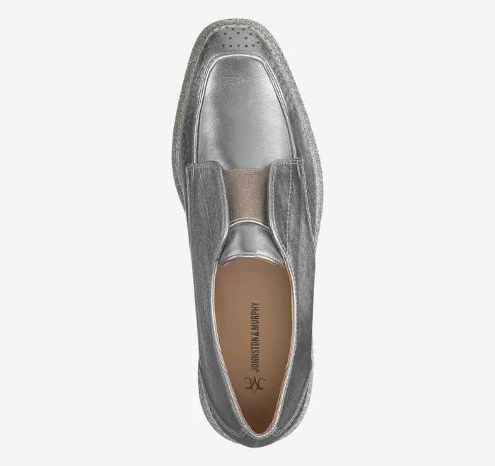 Women Gracelyn Gore Oxford Pewter Metallic Italian Sheepskin JohnstonandMurphy Mules and Loafers Women Gracelyn Gore Oxford Pewter Metallic Italian Sheepskin JohnstonandMurphy Mules and Loafers