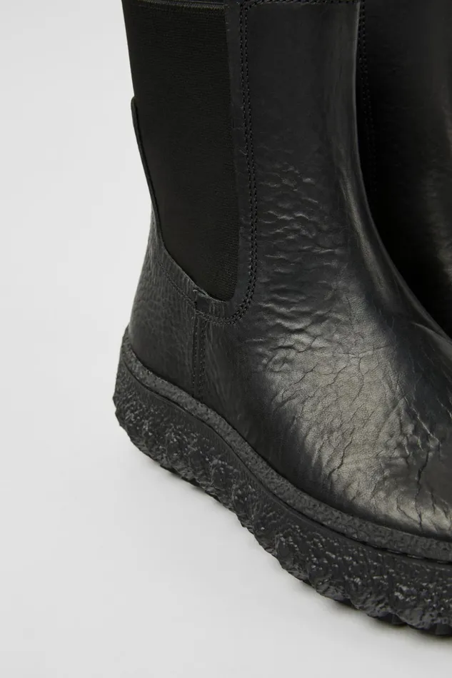 Women Ground MICHELIN Black Leather Ankle Boots Camper Boots