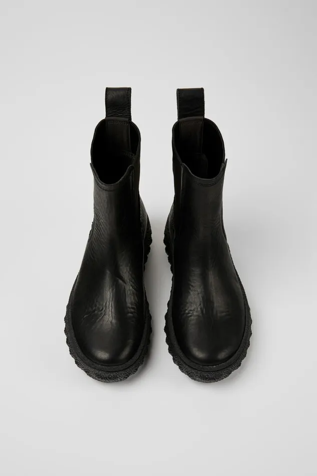 Women Ground MICHELIN Black Leather Ankle Boots Camper Boots Women Ground MICHELIN Black Leather Ankle Boots Camper Boots