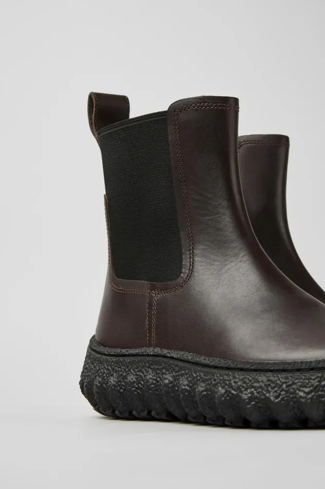 Women Ground MICHELIN Dark Brown Leather Ankle Boots Camper Ankle Boots
