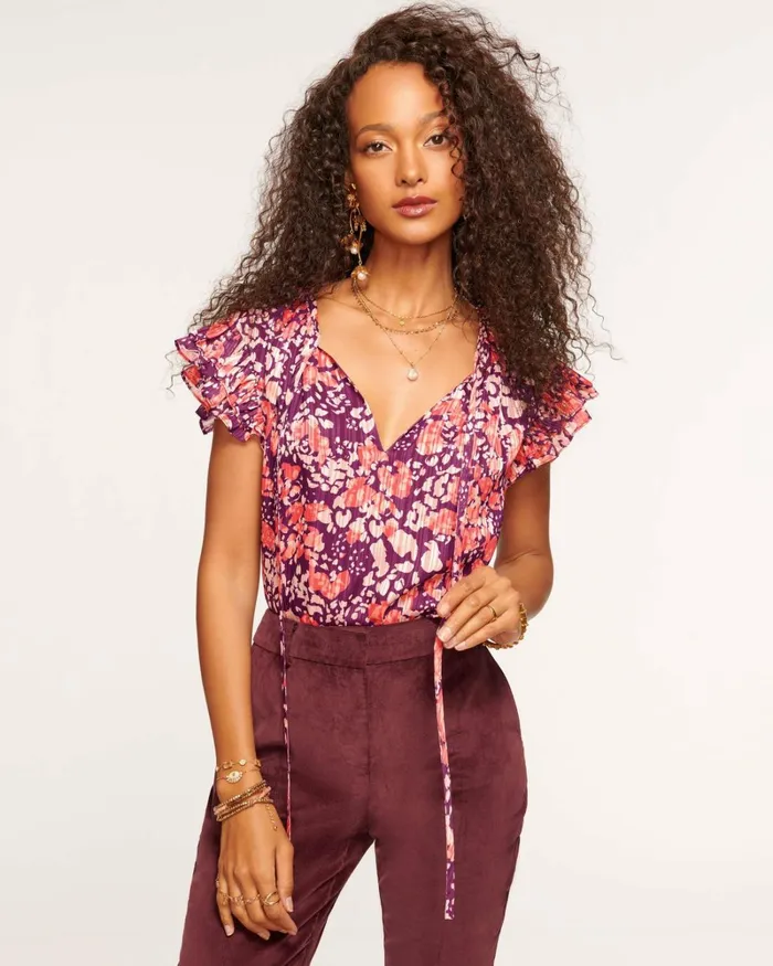 Women Hadley Flutter Sleeve Blouse Cabernet Dot Ramy Brook Tops