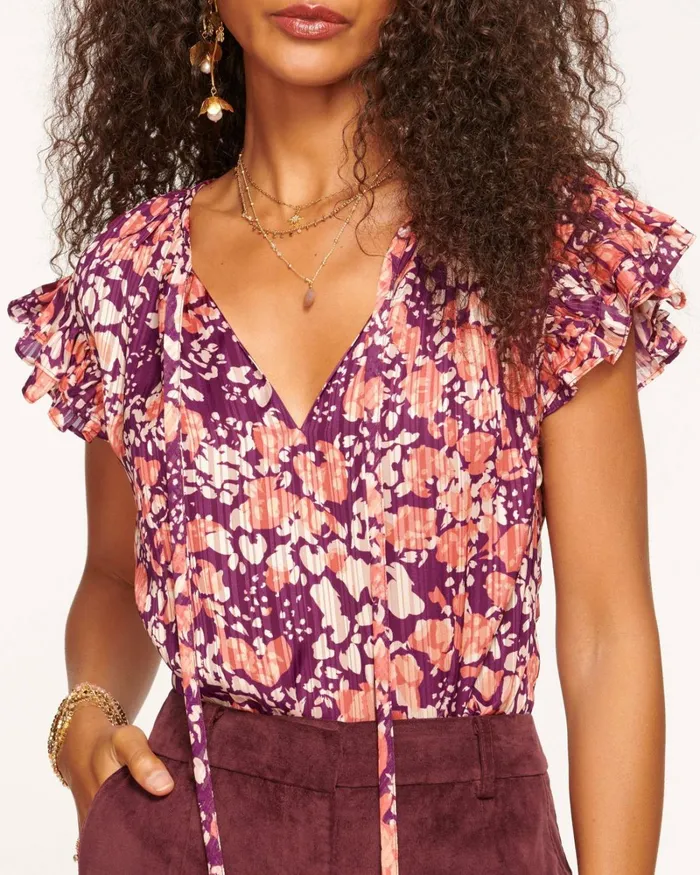 Women Hadley Flutter Sleeve Blouse Cabernet Dot Ramy Brook Tops Women Hadley Flutter Sleeve Blouse Cabernet Dot Ramy Brook Tops
