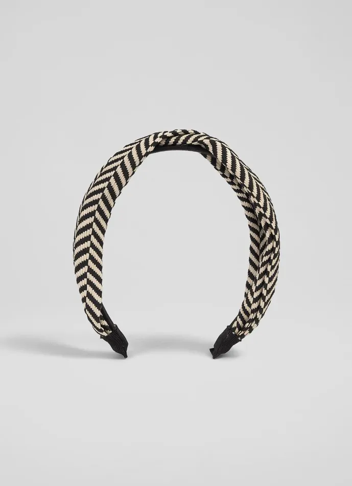Women Hair Accessories LKBennett Carilla Black And White Chevron Fabric Hairband