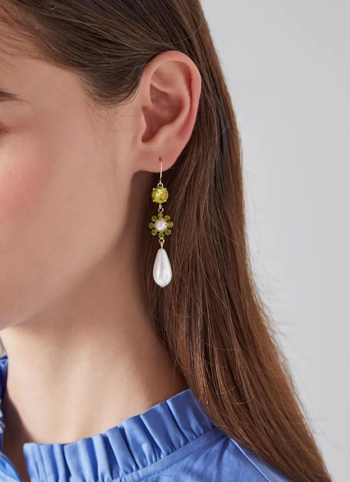 Women Jewellery LKBennett Kamile Pearl and Green Crystal Drop Earrings Women Jewellery LKBennett Kamile Pearl and Green Crystal Drop Earrings