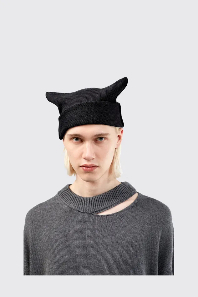 Women Knit Hat Black Melange Knit Hat One Size Camper Knit Women Knit Hat Black Melange Knit Hat One Size Camper Knit