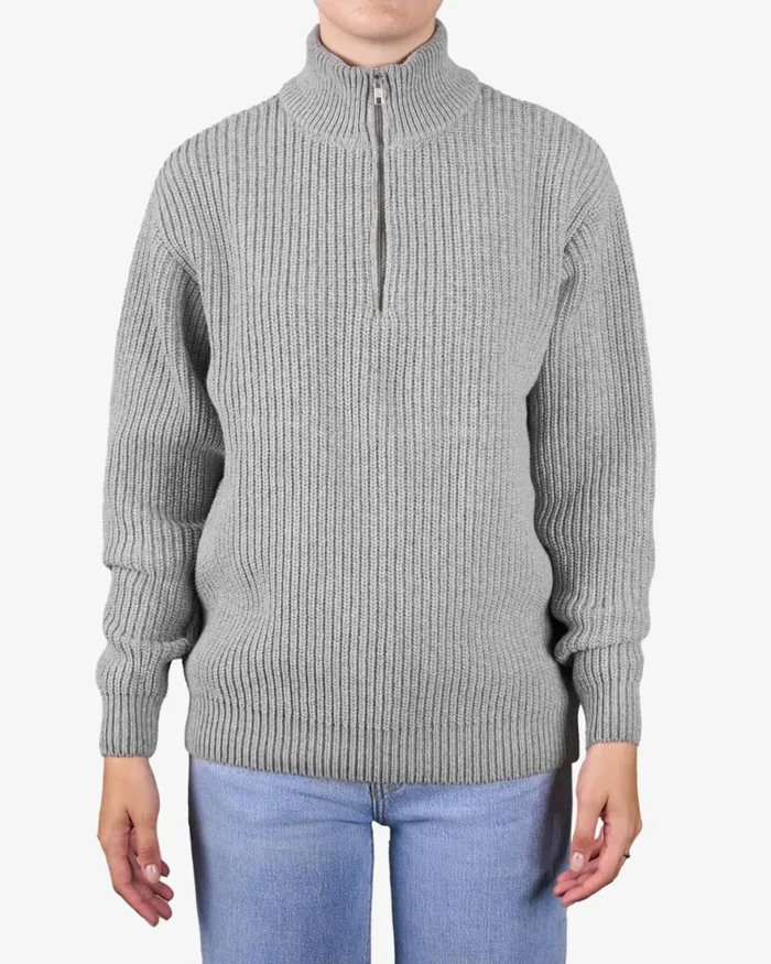 Women Knit Sweaters Colorful Standard Merino Quarter Zip Lava Grey