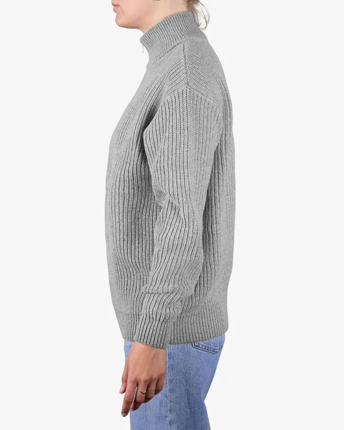 Women Knit Sweaters Colorful Standard Merino Quarter Zip Lava Grey