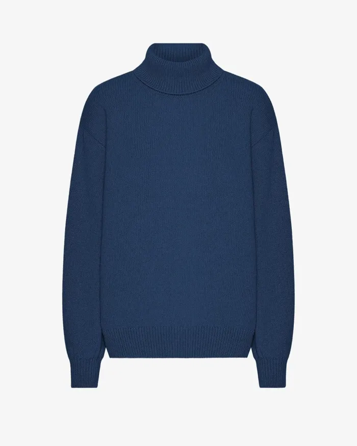 Women Knit Sweaters Colorful Standard Merino Wool Turtleneck Marine Blue