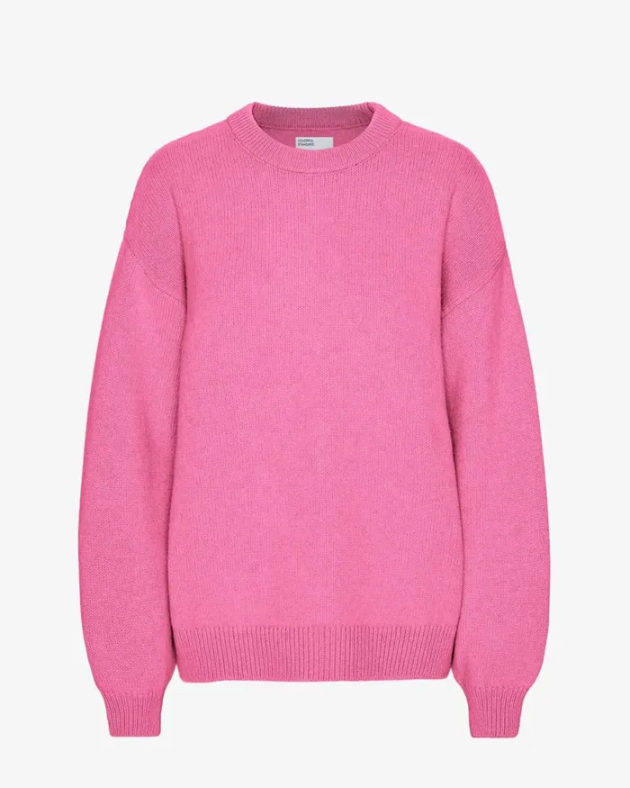 Women Knit Sweaters Colorful Standard Oversized Merino Wool Crew Bubblegum Pink