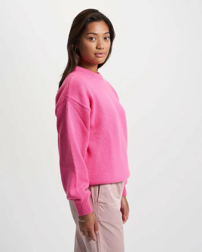 Women Knit Sweaters Colorful Standard Oversized Merino Wool Crew Bubblegum Pink