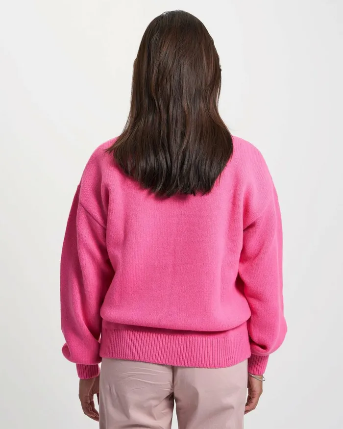 Women Knit Sweaters Colorful Standard Oversized Merino Wool Crew Bubblegum Pink