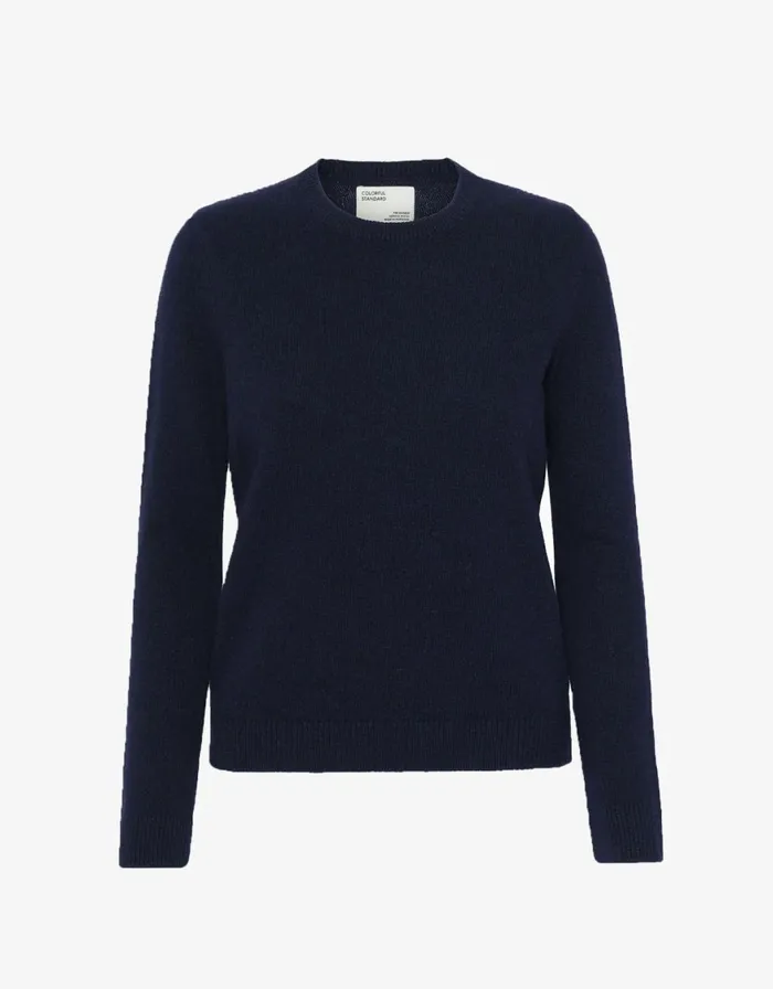 Women Knit Sweaters Colorful Standard Women Classic Merino Wool Crew Navy Blue