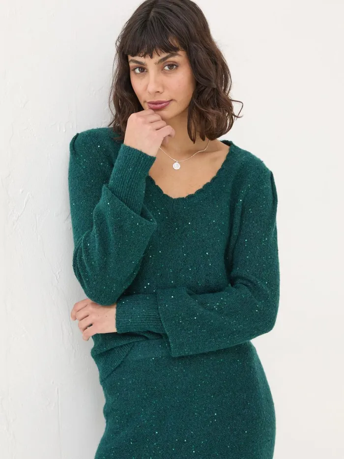 Women Knitwear Fat Face Teal Green Jasmine Jumper