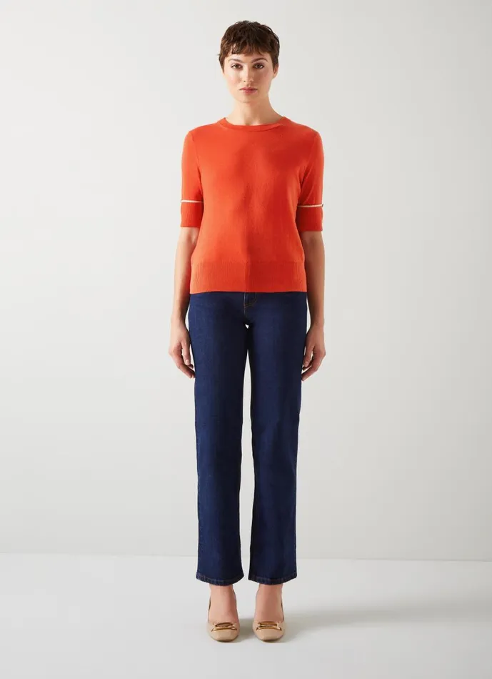 Women Knitwear LKBennett Bea Red Short Sleeve Knitted Top Ivory Red Women Knitwear LKBennett Bea Red Short Sleeve Knitted Top Ivory Red