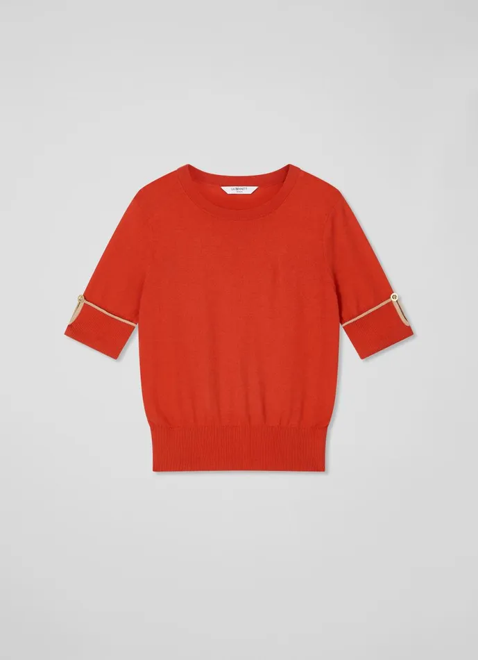 Women Knitwear LKBennett Bea Red Short Sleeve Knitted Top Ivory Red Women Knitwear LKBennett Bea Red Short Sleeve Knitted Top Ivory Red