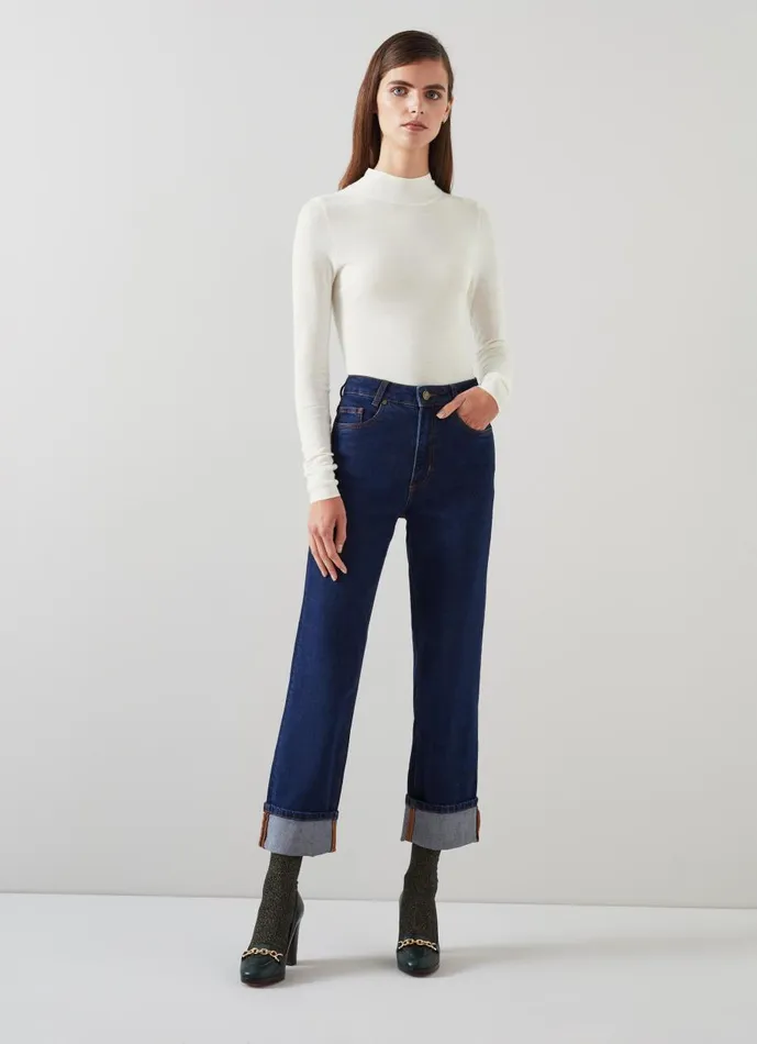 Women Knitwear LKBennett Ellie Cream Sustainably Sourced Merino Turtle Neck Jumper Cream