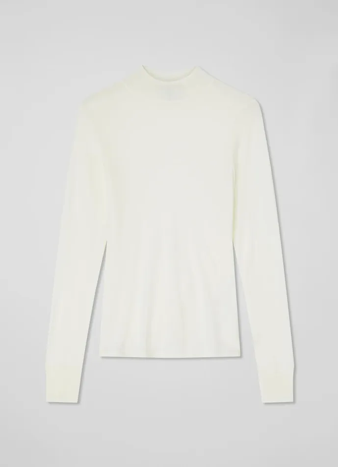 Women Knitwear LKBennett Ellie Cream Sustainably Sourced Merino Turtle Neck Jumper Cream