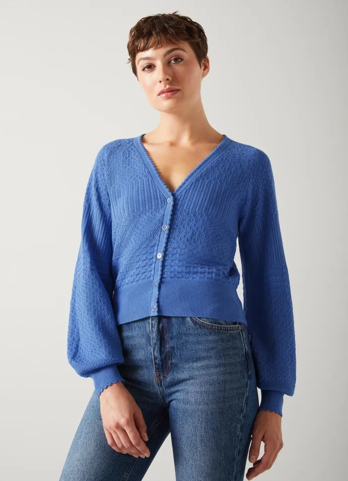 Women Knitwear LKBennett Penelope Blue Textured Knit Cardigan Wedgewood