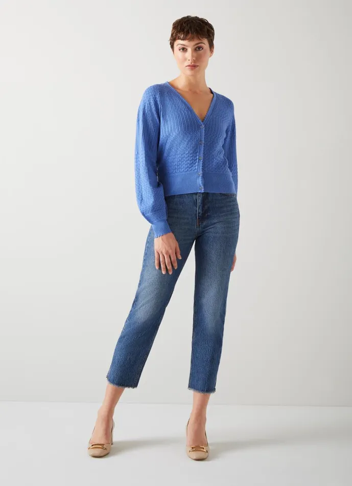 Women Knitwear LKBennett Penelope Blue Textured Knit Cardigan Wedgewood Women Knitwear LKBennett Penelope Blue Textured Knit Cardigan Wedgewood