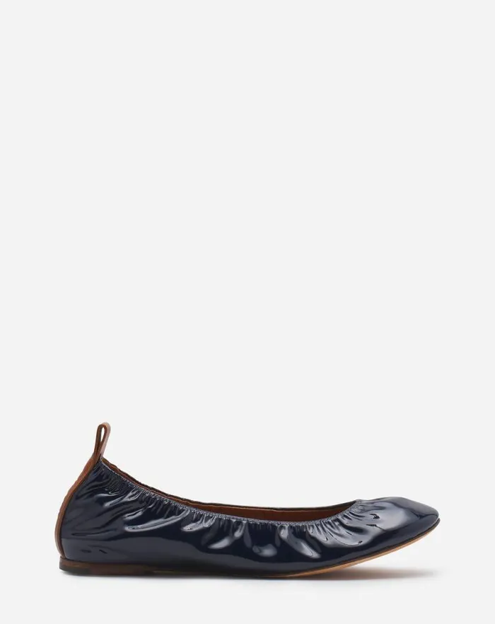 Women Lanvin Ballerinas The Ballerina Flat In Patent Leather Navy Blue
