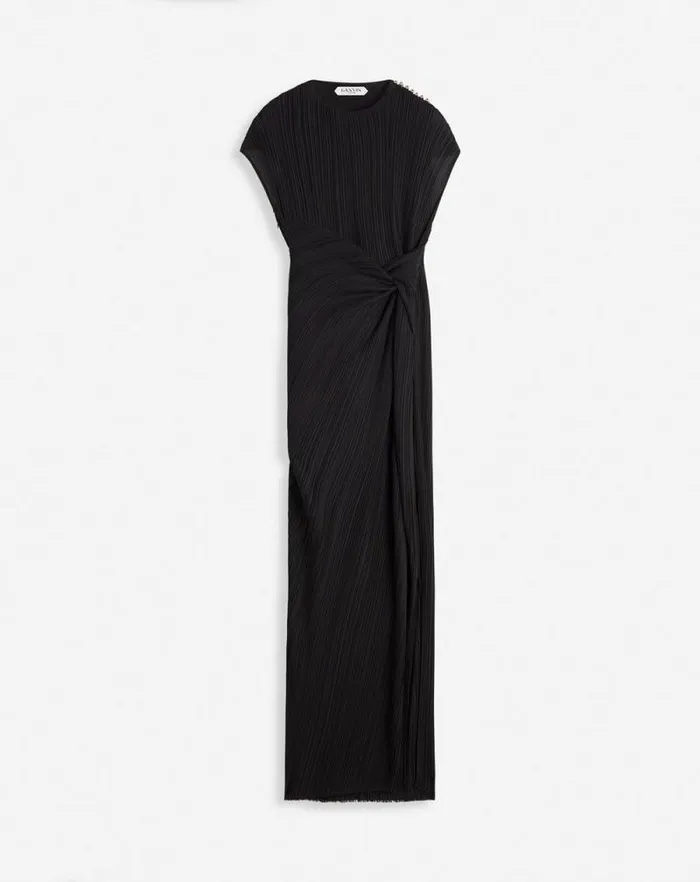 Women Lanvin Dresses Asymmetrical Pleated Dress Black