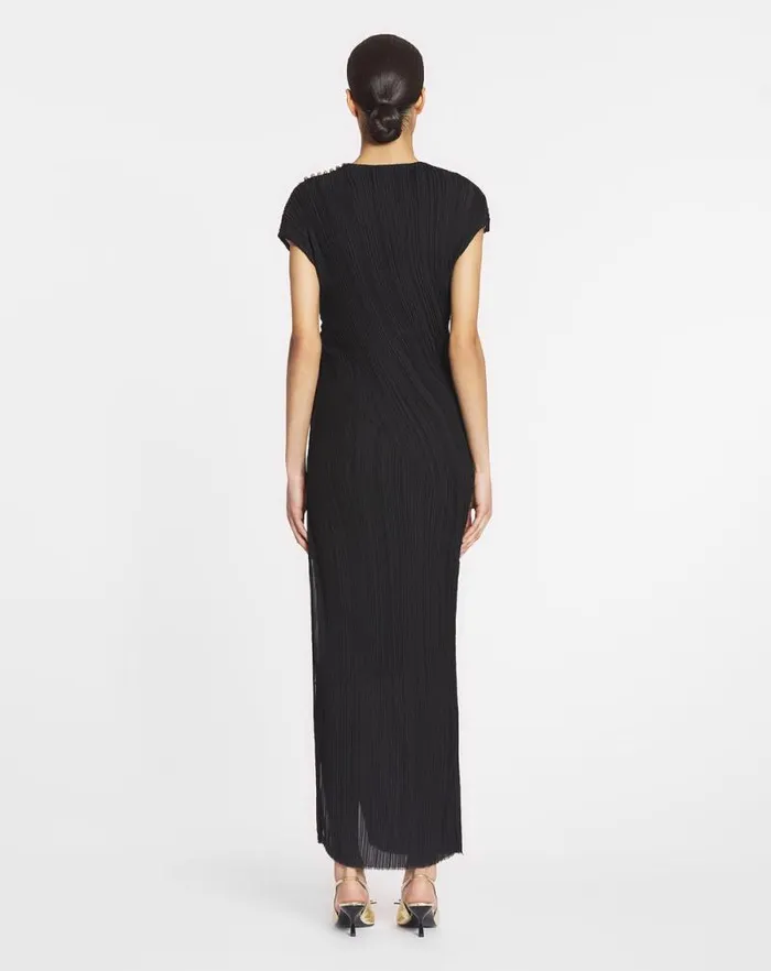 Women Lanvin Dresses Asymmetrical Pleated Dress Black Women Lanvin Dresses Asymmetrical Pleated Dress Black