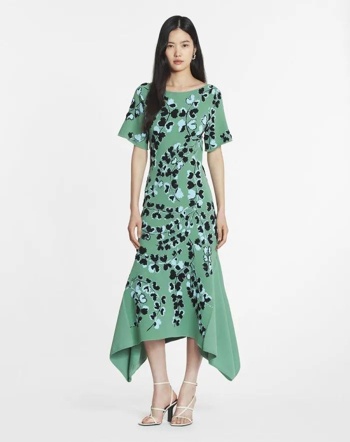 Women Lanvin Dresses Jacquard Midi Dress Vert De Gris Women Lanvin Dresses Jacquard Midi Dress Vert De Gris