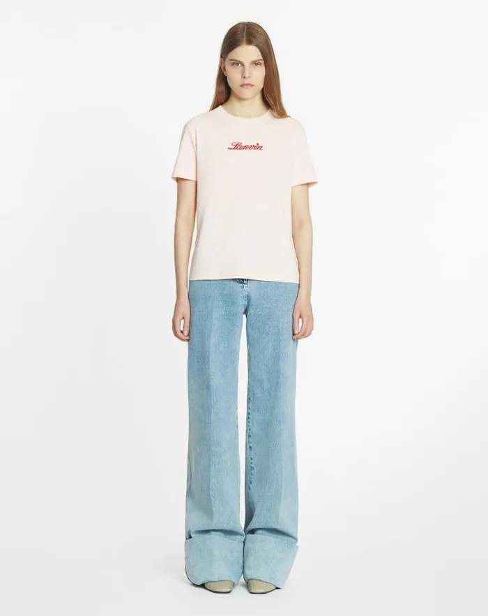 Women Lanvin Pants Wideleg Cuffed Denim Pants Light Blue Women Lanvin Pants Wideleg Cuffed Denim Pants Light Blue