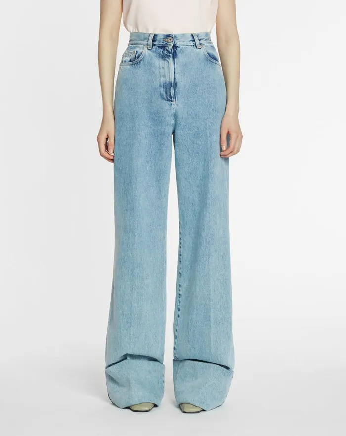 Women Lanvin Pants Wideleg Cuffed Denim Pants Light Blue Women Lanvin Pants Wideleg Cuffed Denim Pants Light Blue