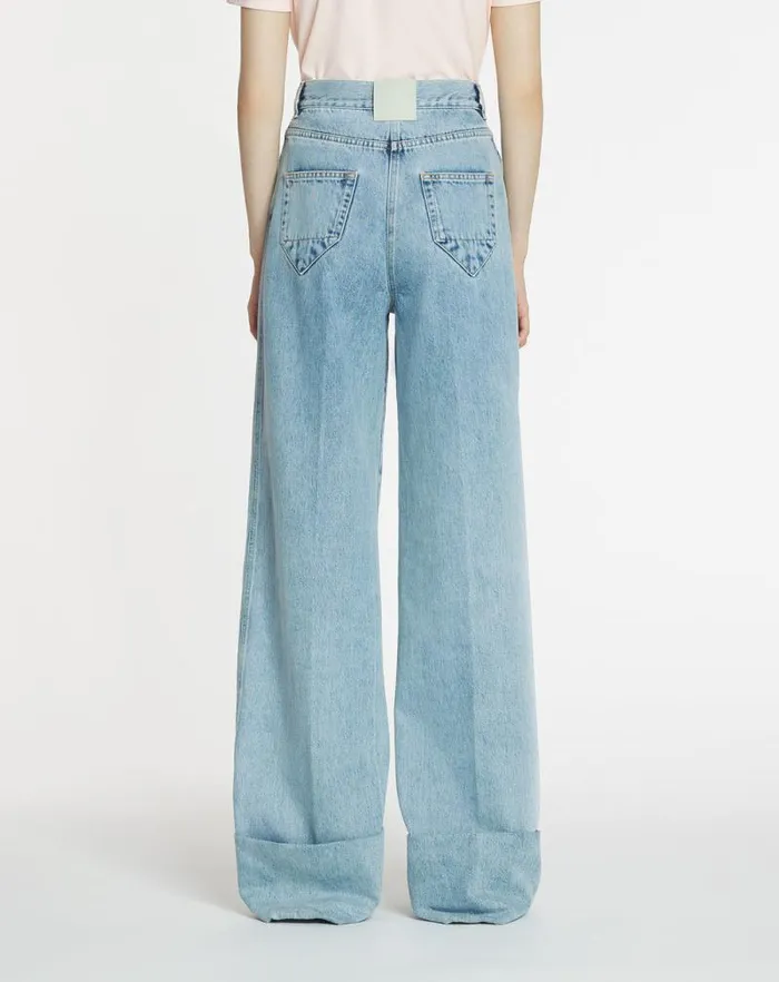 Women Lanvin Pants Wideleg Cuffed Denim Pants Light Blue Women Lanvin Pants Wideleg Cuffed Denim Pants Light Blue