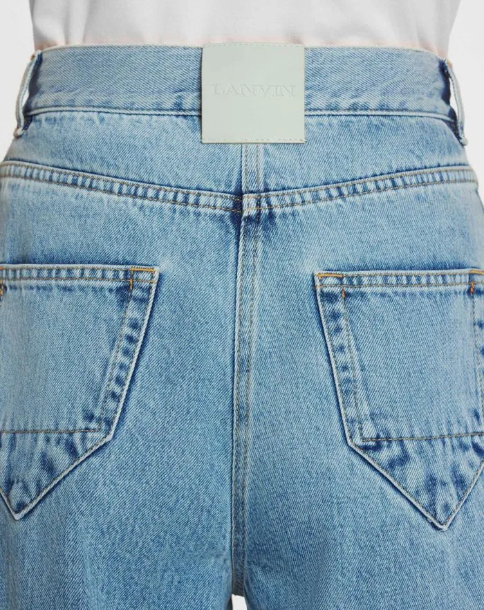 Women Lanvin Pants Wideleg Cuffed Denim Pants Light Blue Women Lanvin Pants Wideleg Cuffed Denim Pants Light Blue