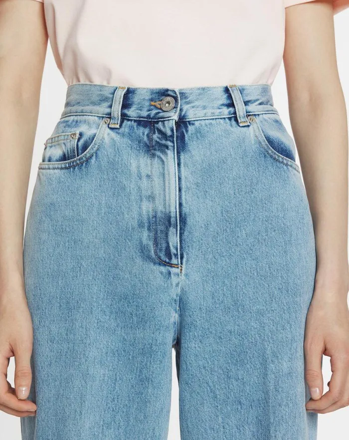Women Lanvin Pants Wideleg Cuffed Denim Pants Light Blue Women Lanvin Pants Wideleg Cuffed Denim Pants Light Blue