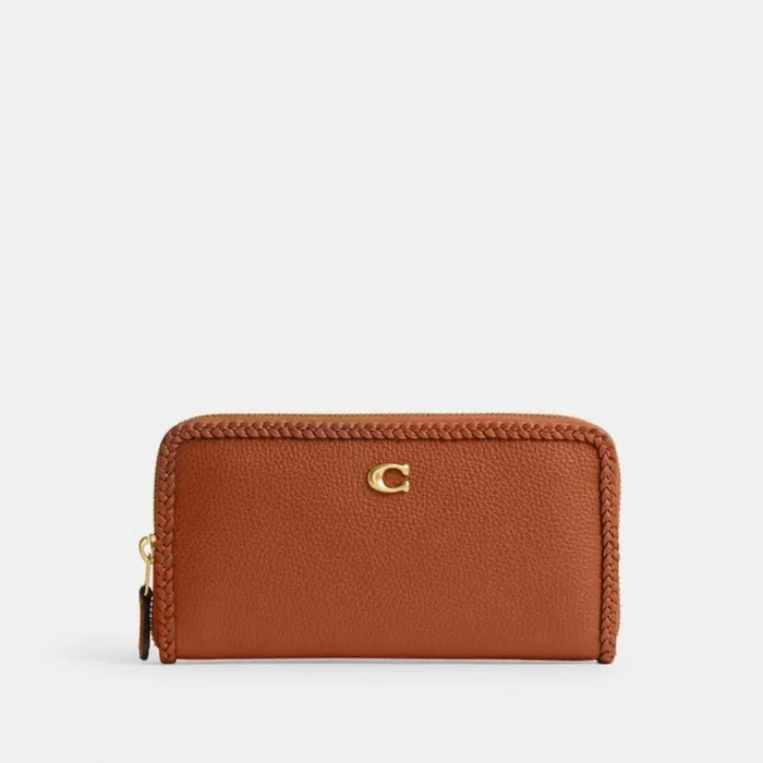 Women Large Wallets Coach Accordion Zip Wallet With Braid Brassburnished Amber
