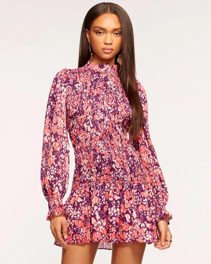 Women Lucia Smocked Mini Dress Cabernet Dot Ramy Brook Dresses