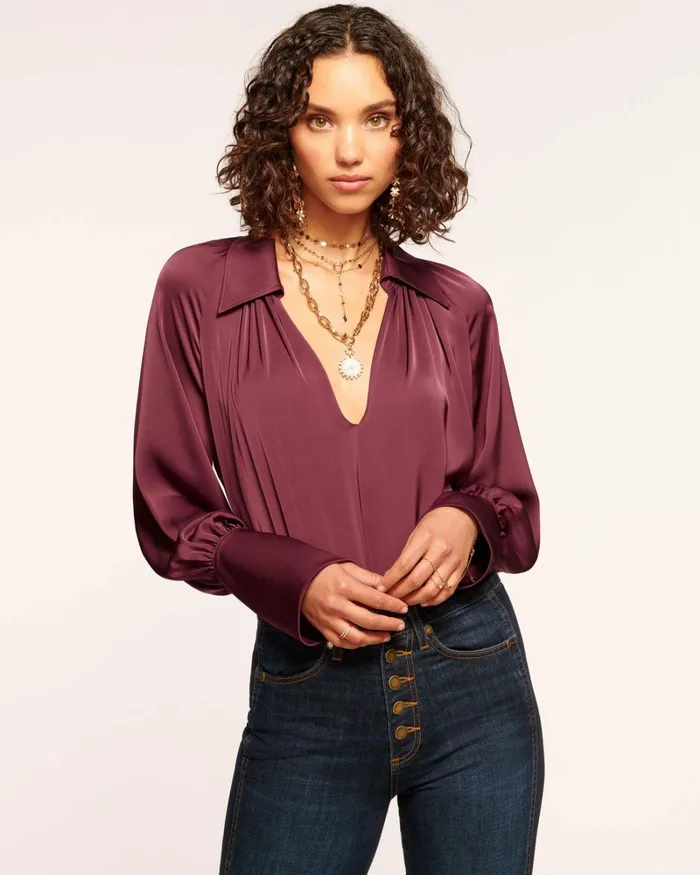 Women Lyla VNeck Blouse Navy Ramy Brook Tops