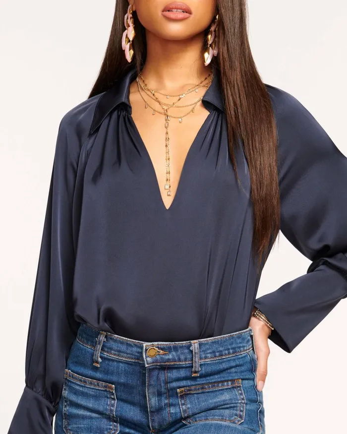 Women Lyla VNeck Blouse Navy Ramy Brook Tops Women Lyla VNeck Blouse Navy Ramy Brook Tops