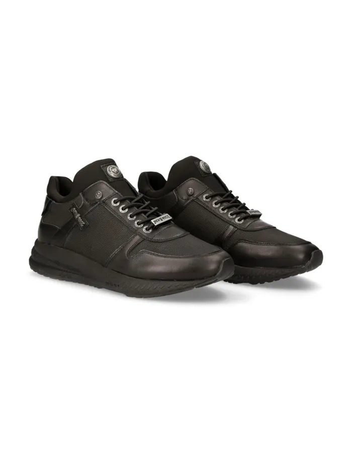 WomenMen Shoe Black Chrono With Laces MChrono002C14 New Rock Sneakers