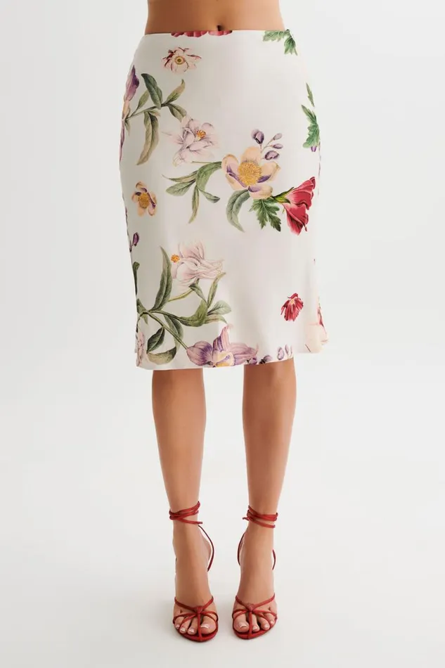 Women Meshki Bottoms Allegra Satin Knee Length Skirt 8211 Bella Rosa Print