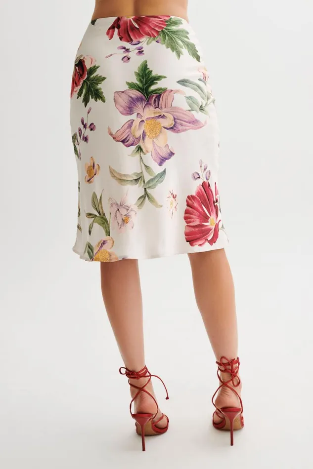 Women Meshki Bottoms Allegra Satin Knee Length Skirt 8211 Bella Rosa Print