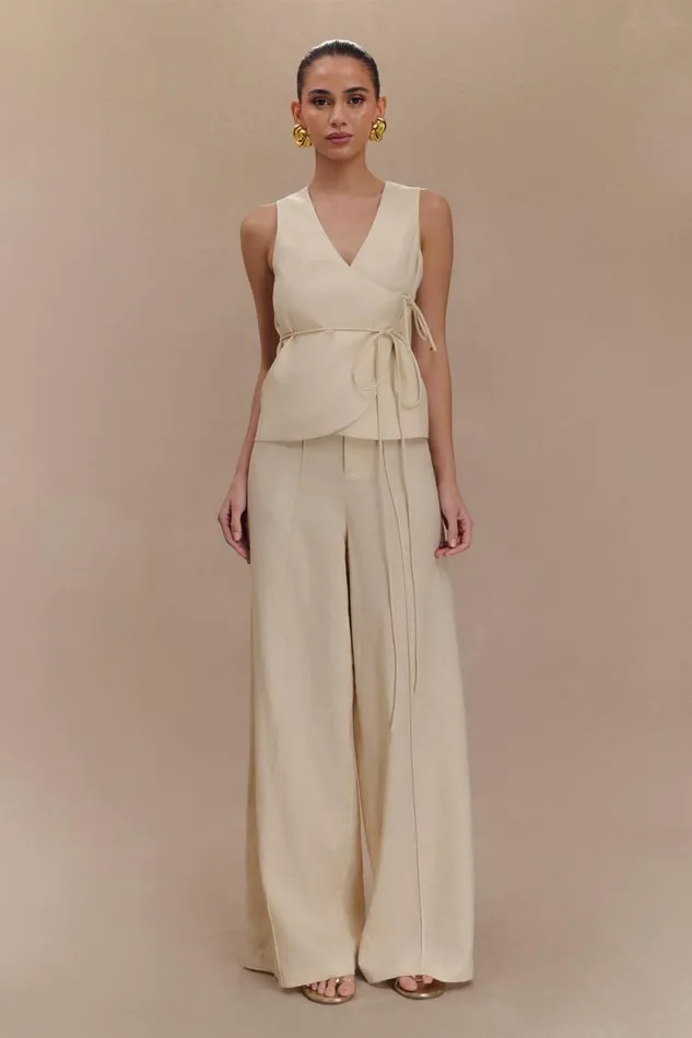 Women Meshki Bottoms Brandi Linen Straight Leg Pant 8211 Wheat Marle