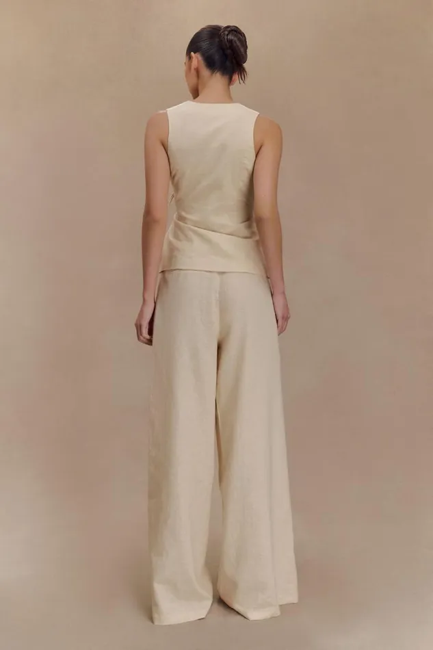 Women Meshki Bottoms Brandi Linen Straight Leg Pant 8211 Wheat Marle