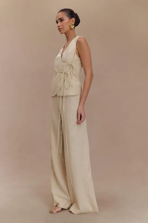 Women Meshki Bottoms Brandi Linen Straight Leg Pant 8211 Wheat Marle
