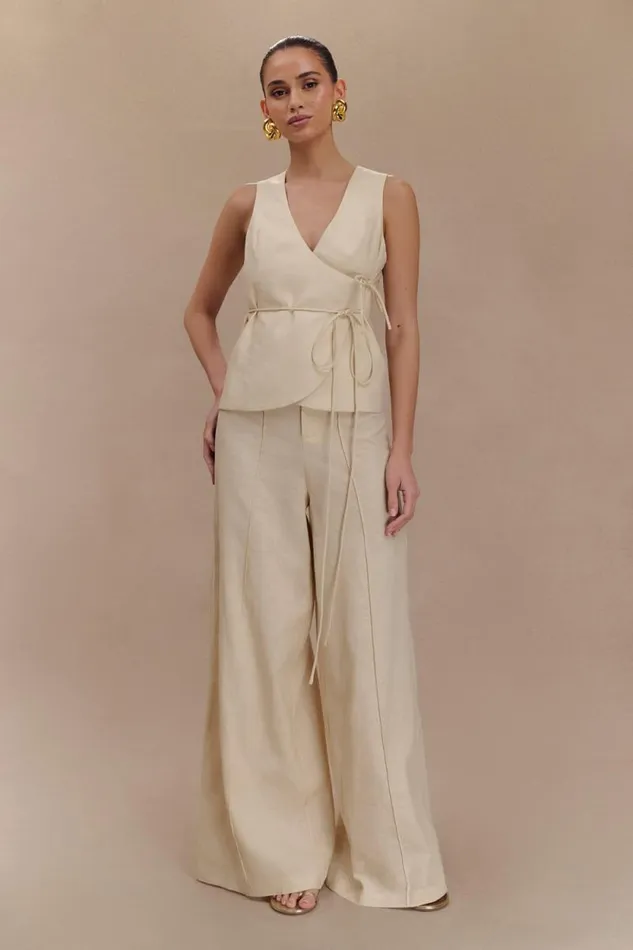 Women Meshki Bottoms Brandi Linen Straight Leg Pant 8211 Wheat Marle