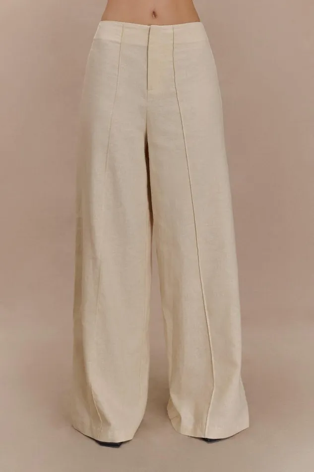 Women Meshki Bottoms Brandi Linen Straight Leg Pant 8211 Wheat Marle