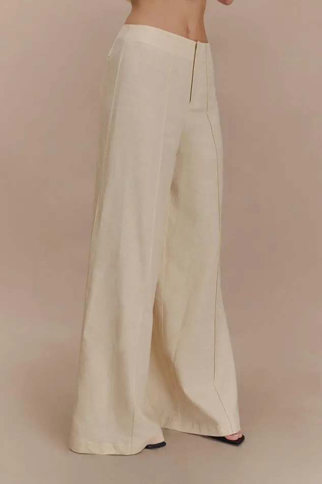 Women Meshki Bottoms Brandi Linen Straight Leg Pant 8211 Wheat Marle